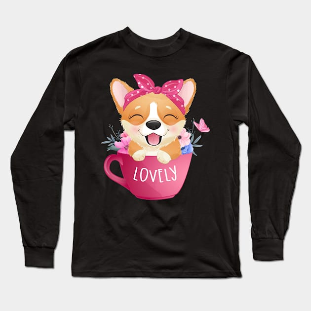 cute little corgi love cup tshirt Long Sleeve T-Shirt by Tshirt lover 1